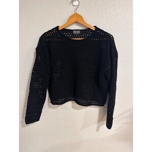 Black Open-Knit Cropped Women's Sweater Major Label Group S Goth
